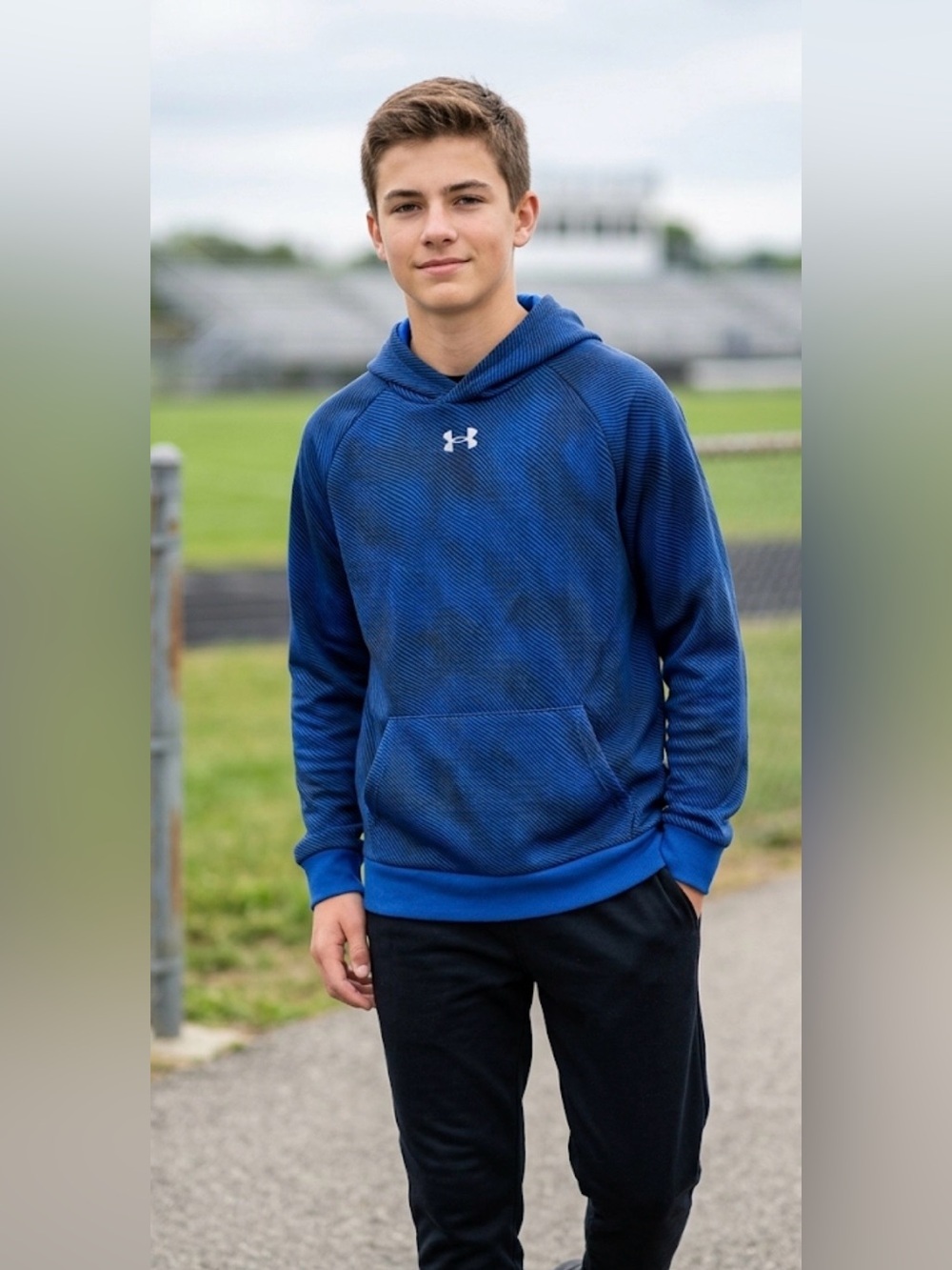 Under Armour Youth XL Blue Camo/Stripe Pullover Hoodie
